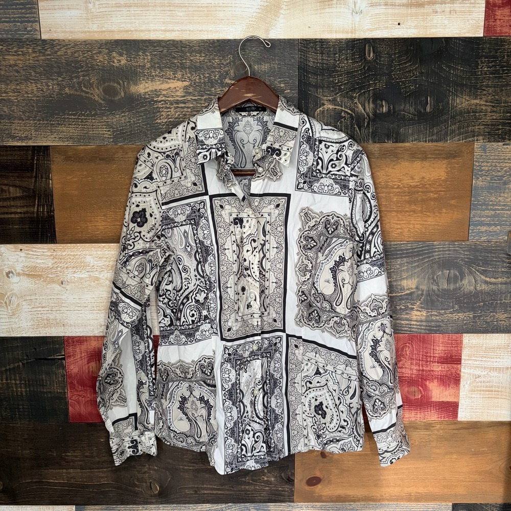 Etro Milano Womens Blouse Ornate Paisley Black White IT 48